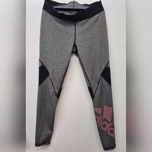 🪻3/$25 Adidas Gray Black Alphaskin Compression Leggings Pink Logo Med